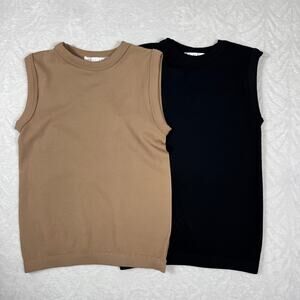Soho Lady Women's L/XL Ribbed Tank Top Tan Black Bundle Crew Neck Stretch Thick